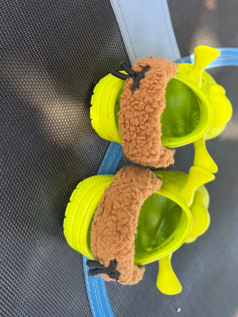 CROCS Kids Neon Lime Clog Sandals with Brown Faux Fur Trim
